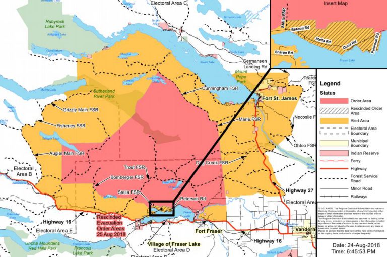 Part of evacuation order rescinded from Shovel Lake fire