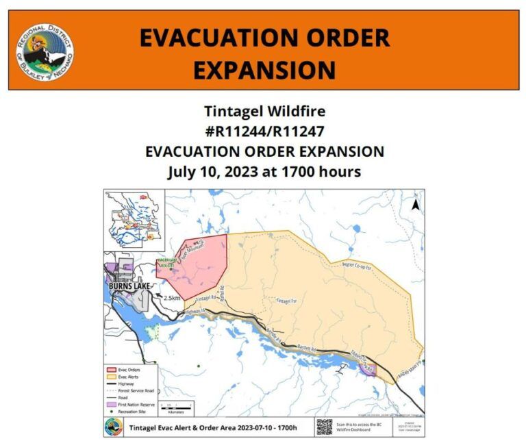 Evacuation order expanded east of Burns Lake