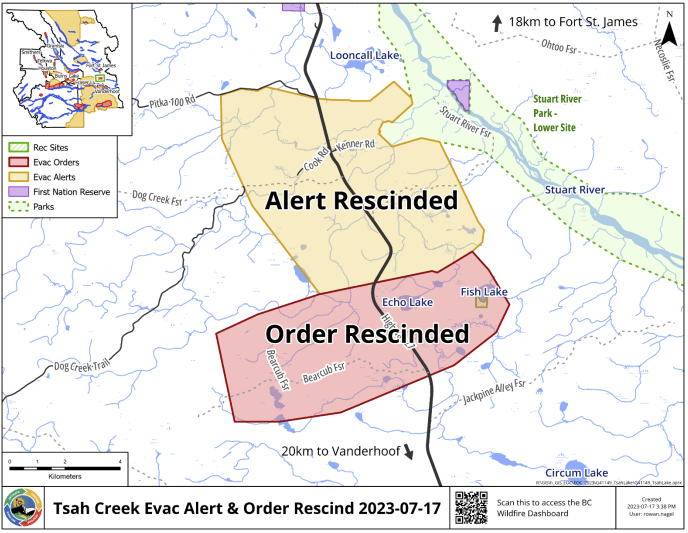 Evacuation Alert and Order around Tsah Creek Wildfire rescinded