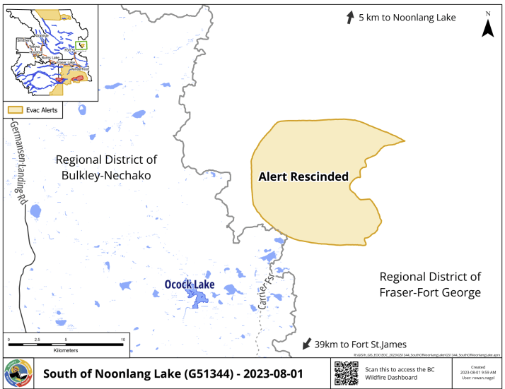 Regional Districts of Fraser-Fort George, Bulkley-Nechako rescind Noonlang Lake evacuation alerts
