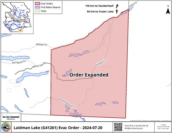 Regional District of Bulkley-Nechako issues evacuation orders, alerts around a pair of wildfires