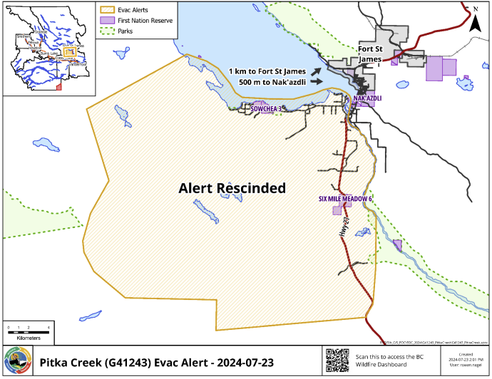 Evacuation alerts near Pitka Creek wildfire rescinded